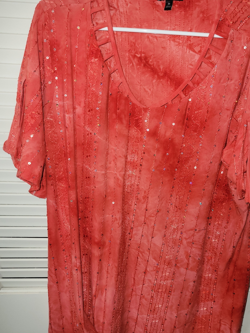 Sequined Coral Women's Scoop Neck Top